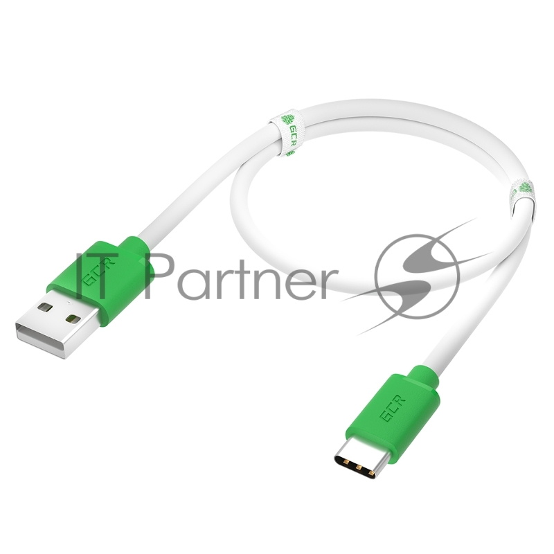 Кабель GCR QC 1.0m, TypeC, быстрая зарядка, белый TPE, зеленые коннекторы, 28/22 AWG, GCR-52719