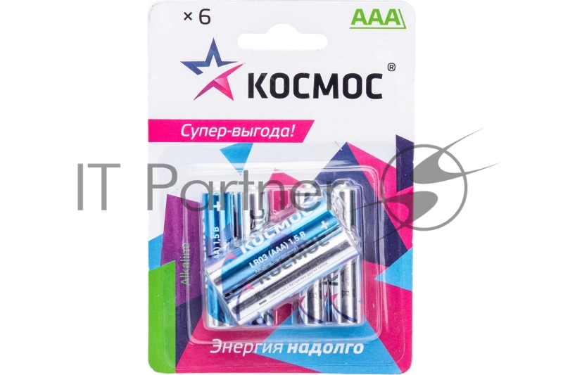 Элемент питания алкалиновый AAA/LR03 BP-6 (блист.6шт) КОСМОС KOCLR03BL6