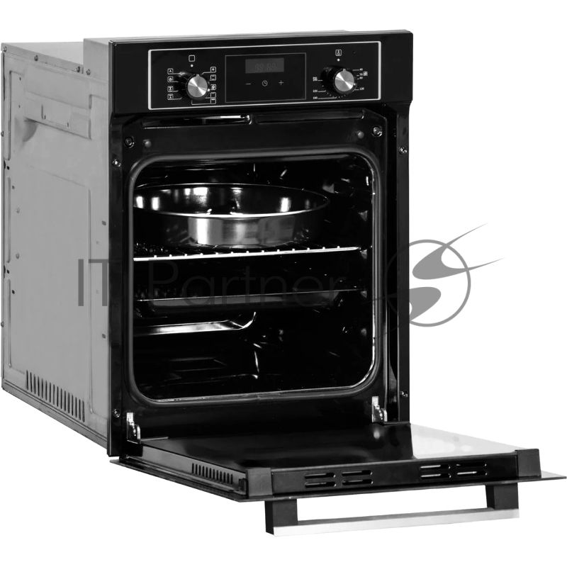 Встраиваемый духовой шкаф 45 см, ЦВЕТ: черная эмаль, ФУНКЦИИ: 9 функций (КОНВЕКЦИЯ и ГРИЛЬ), Электронный таймер с напоминанием (90 МИН.), Поворотные ручки управления, LOW-E СТЕКЛО: 2 стекла, Дополнительный круглый противень: есть