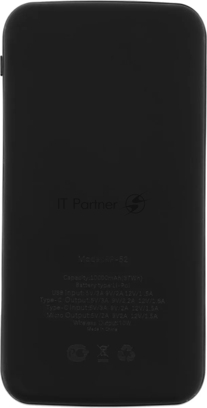 Мобильный аккумулятор Redline PowerBank RP52 10000mAh 3A 2xUSB черный (УТ000032478)