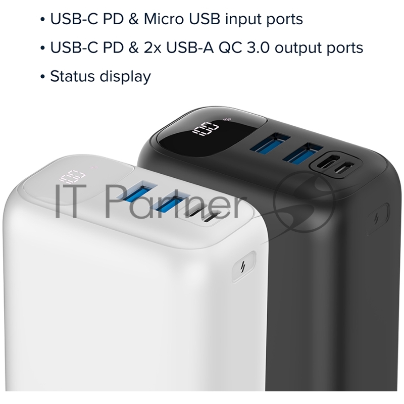 Мобильный аккумулятор CANYON PB - 301, Power bank 30000mAh Li-poly battery, Input Micro: DC5V/2A, 9V/2A Input Type c PD : DC5V/3A, 9V/2A, Output Type C PD:5V/3A,9V/2.2A,12V/1.5AOutput USB A1+USBA 2 : 5V3A,5V/4.5A,4.5V/5A,9V2A,12V1 quick cha