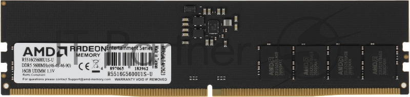 Оперативная память 16GB AMD Radeon™ DDR5 5600 DIMM Entertainment Series Black Gaming Memory R5516G5600U1S-U Non-ECC, CL40, 1.1V, RTL (R5516G5600U1S-U)