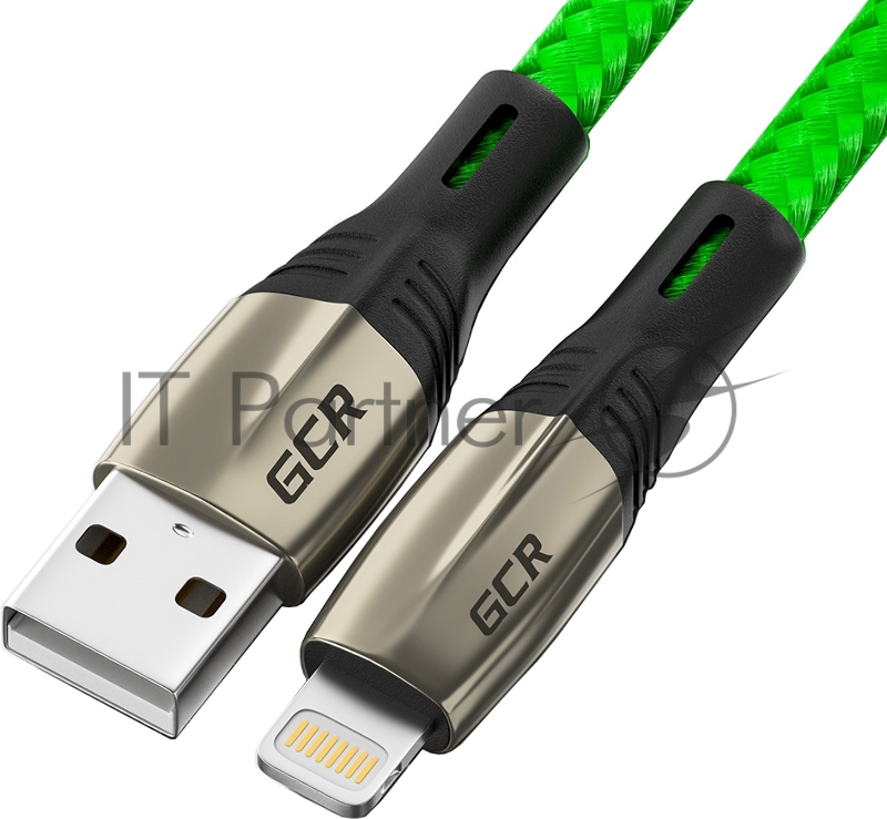 Кабель GCR 1.2m для iPhone, iPad, Air,, MFI series MERCEDES, GREEN NYLON, GCR-52784