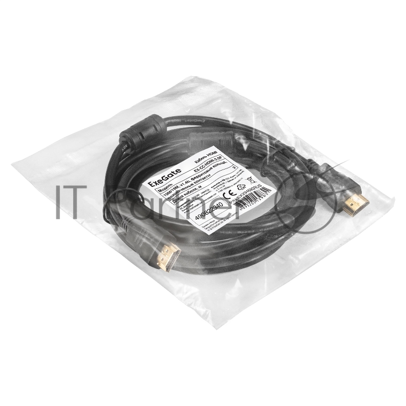 Кабель HDMI ExeGate EX-CC-HDMI-3.0F (19M/19M, 3м, v1.4b, ферритовые кольца, позолоченные контакты)