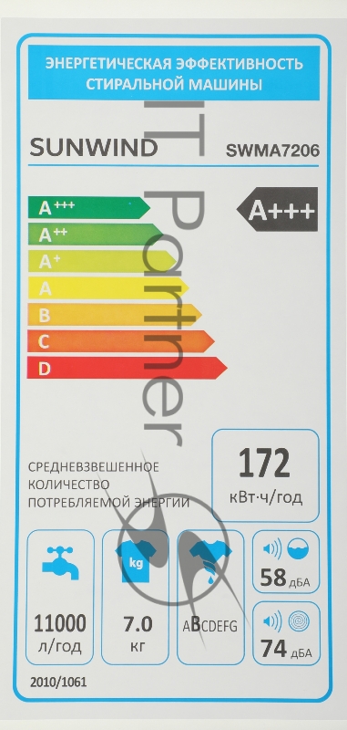 Стиральная машина SunWind SWMA7206 класс: A+++ загр.фронтальная макс.:7кг белый