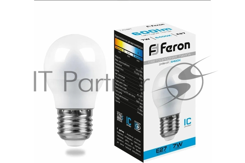 Лампа светодиодная LB-95 (7W) 230V E27 6400K G45 | 25483 | FERON