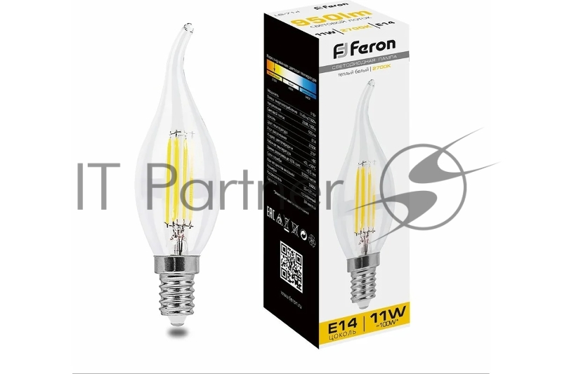 Лампа FERON светодиодная, 11W 230V E14 2700K прозрачная, LB-714 38010