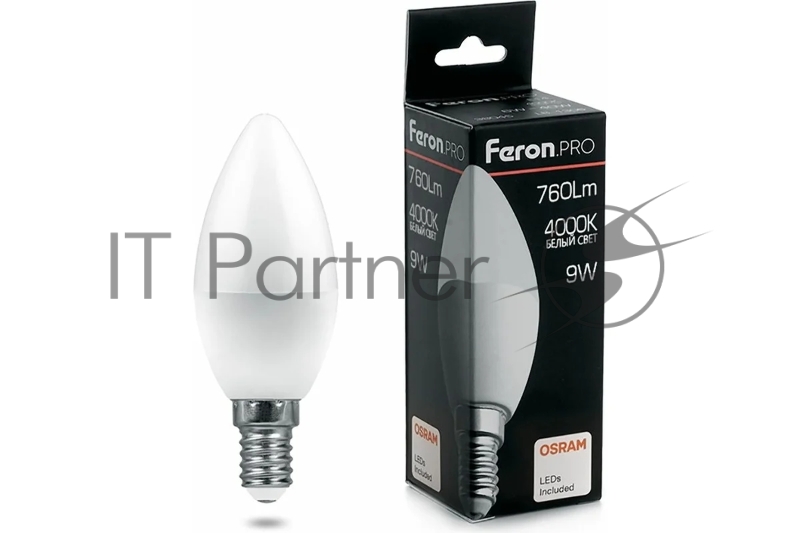 Лампа светодиодная LED 9вт Е14 белый матовая свеча Feron.PRO