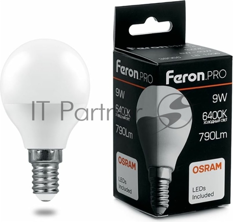 Лампа светодиодная LED 9вт Е14 дневной матовый шар Feron.PRO