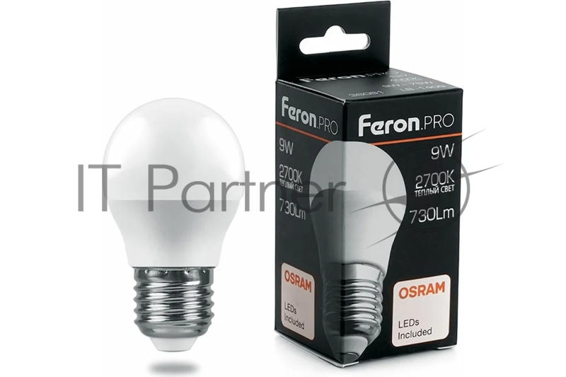 Лампа светодиодная LED 9вт Е27 теплый матовый шар Feron.PRO