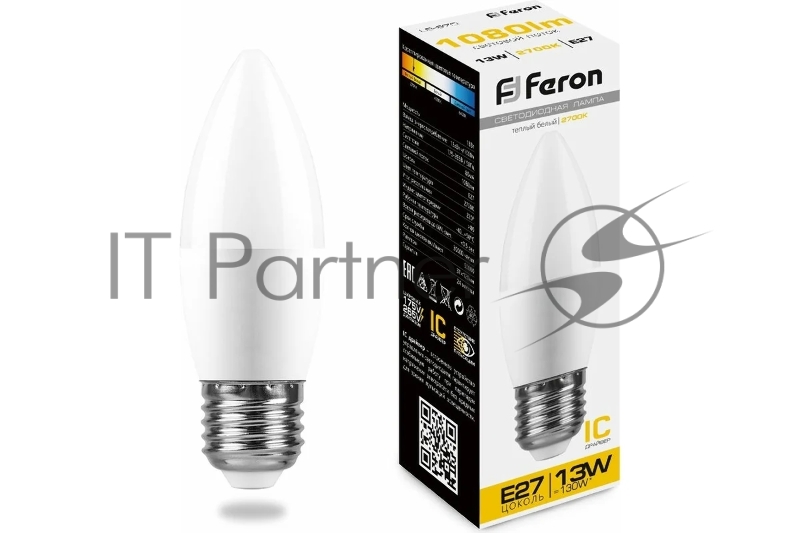 Лампа светодиодная LED 13вт E27 теплый матовая свеча