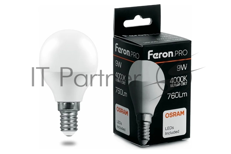 Лампа светодиодная LED 9вт Е14 белый матовый шар Feron.PRO