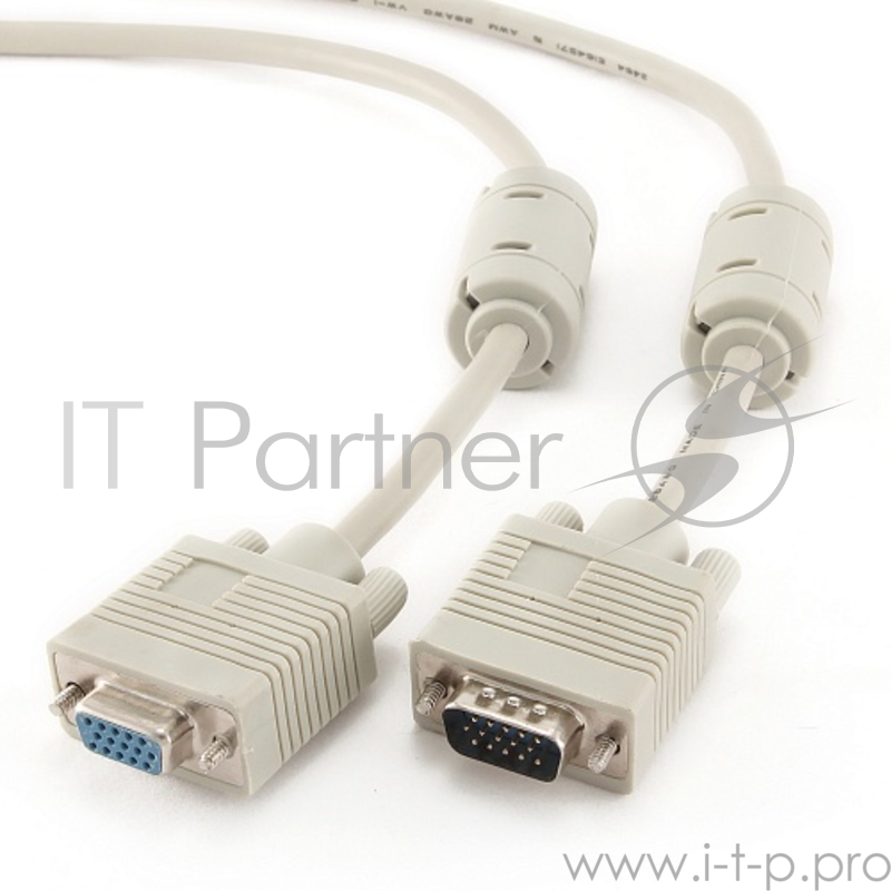 Кабель Gembird/Cablexpert CC-PVGAX-10, Кабель удлинитель VGA Pro , 3.0м, 15M/15F, серый, экран, феррит. кольца