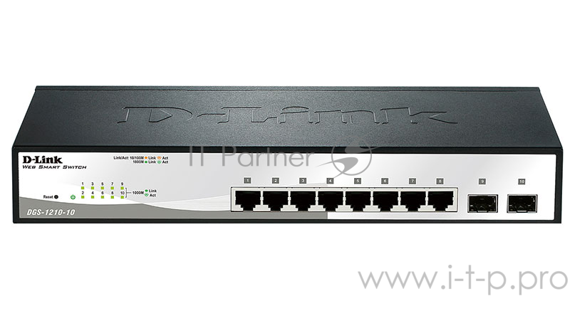 Сетевое оборудование D-Link DGS-1210-10/C1A Настраиваемый коммутатор WebSmart с 8 портами 10/100/1000Base-T и 2 портами 1000Base-X SFP