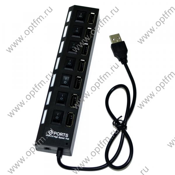 USB-HUB, 7-port провод неразъемный черный
