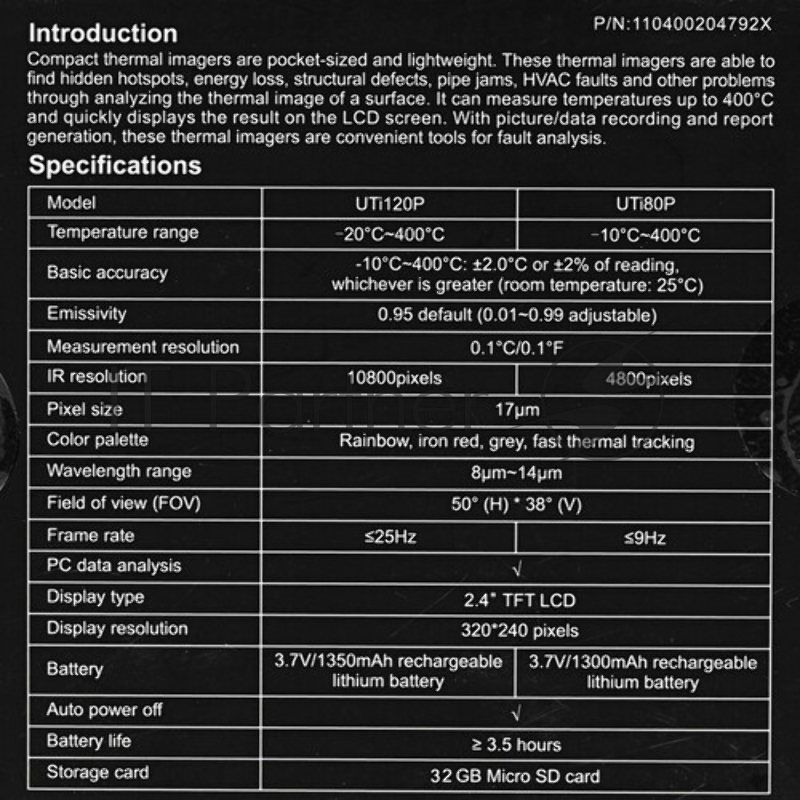 Тепловизор UTi120P , 120 * 90, -20°C~400°C, 25Гц