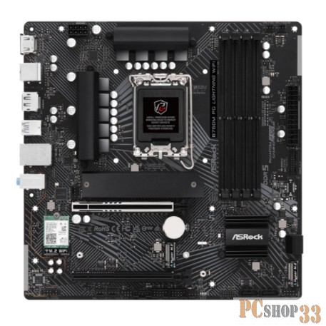 Материнская плата ASRock B760M PG LIGHTNING WIFI, Socket 1700, Intel®B760, 4xDDR5-4800, HDMI+DP, 2xPCI-Ex16, 1xPCI-Ex1, 4xSATA3(RAID 0/1/5/10), 3xM.2, 8 Ch Audio, 1x2.5GLan, (2+4)xUSB2.0, (3+2)xUSB3.2, (1+0)xUSB3.2 Type-C™, 1xPS/2, mATX, RTL