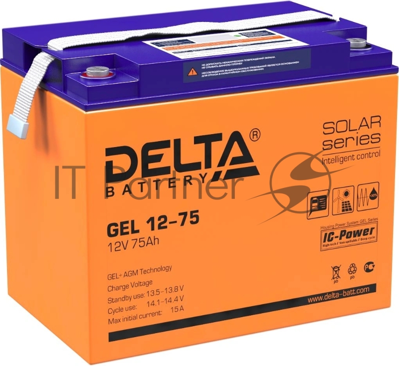 Аккумуляторная батарея Delta GEL 12-75 напряжение 12В, емкость 75Ач (260х168х219mm)