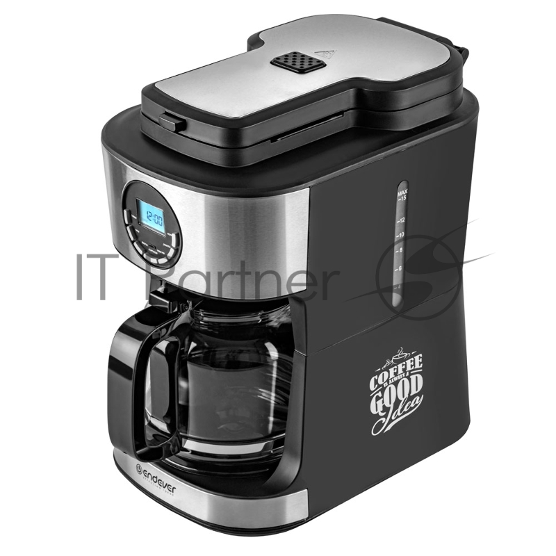 Электрическая автоматическая кофеварка капельного типа Endever Costa-1048, мощность 1300 Вт, цвет-черный/стальной, встроенная кофемолка, по 2 шт/уп