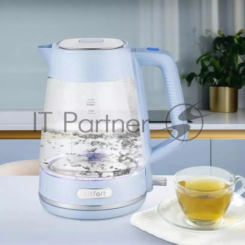 Чайник электрический Kitfort КТ-6623 1.7л. 2200Вт голубой/нержавеющая сталь (корпус: пластик/стекло)