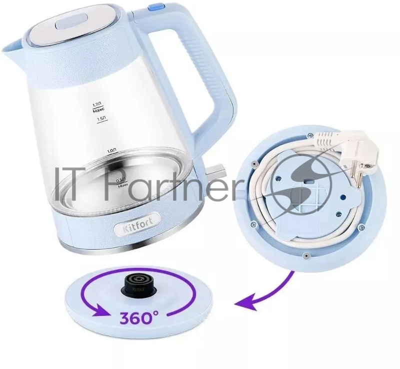 Чайник электрический Kitfort КТ-6623 1.7л. 2200Вт голубой/нержавеющая сталь (корпус: пластик/стекло)