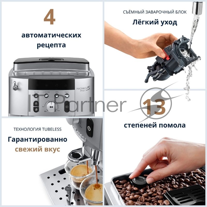 Кофемашина Delonghi Magnifica Smart ECAM250.31.SB 1450Вт серебристый
