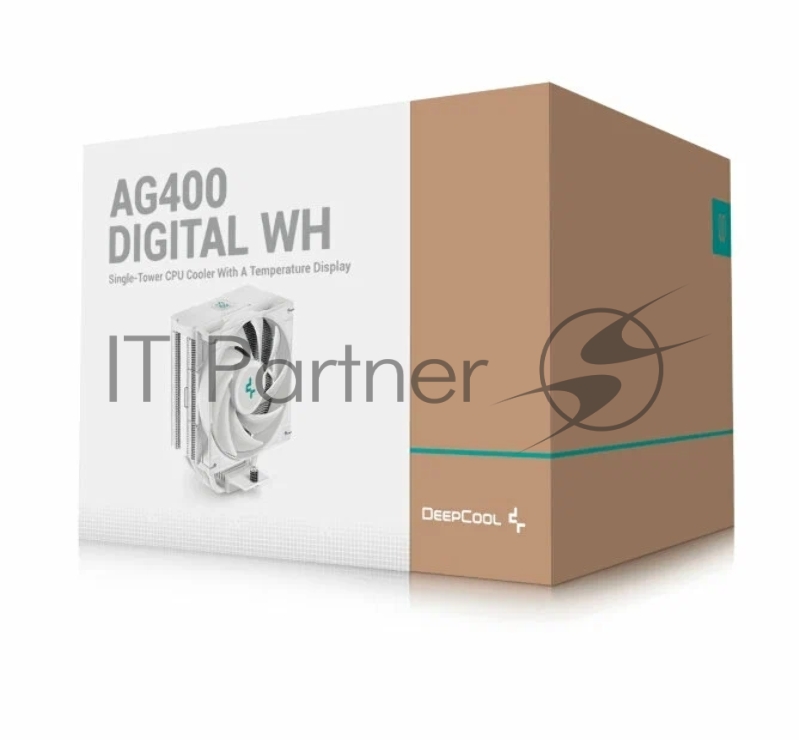 Кулер DEEPCOOL AG400 DIGITAL WH LGA1700/1200/115X/AM5/AM4 (9шт/кор, TDP 220W, PWM, Fan 120mm, 4 тепл. трубки, черный) RET