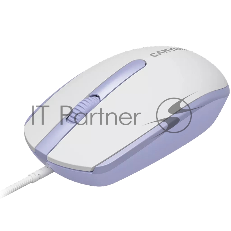 Мышь Canyon Wired optical mouse with 3 buttons, DPI 1000, with 1.5M USB cable,White lavender, 65*115*40mm, 0.1kg