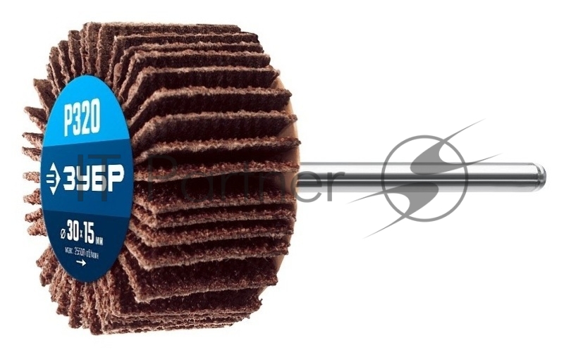 Круг ЗУБР d 30 x 15 мм, P320, на шпильке d 3.2 мм, Круг шлифовальный лепестковый, Профессионал (36600-320)