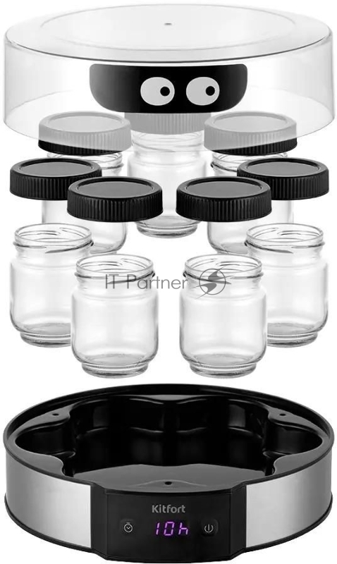Йогуртница Kitfort КТ-6295 20Вт 7б. 190мл упр.:электрон. серебристый/черный