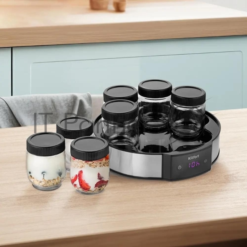 Йогуртница Kitfort КТ-6295 20Вт 7б. 190мл упр.:электрон. серебристый/черный