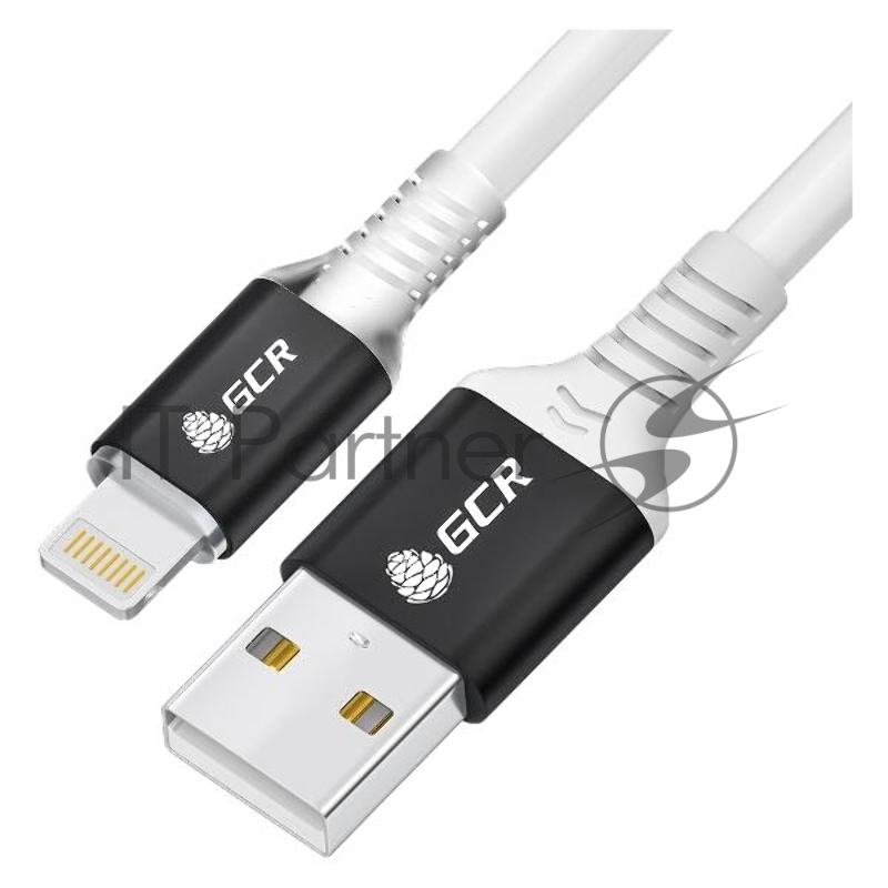 Кабель GCR PREMIUM 1.0m AM/Lightning LED для iPhone, iPad, Air, MFi, белый силикон, AL case черный, прозрачный ПВХ, GCR-54442