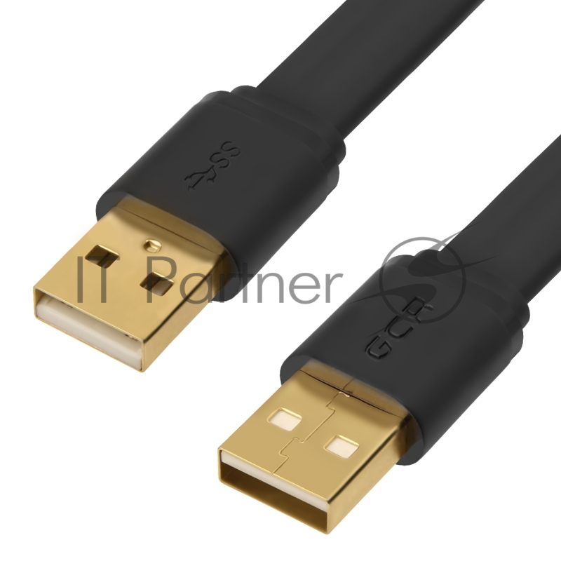 Кабель GCR PROF 2.0m USB 2.0 AM/AM плоский, черный, GOLD, 28/24 AWG, экран, морозостойкий, GCR-UM7M-BСG-2.0m
