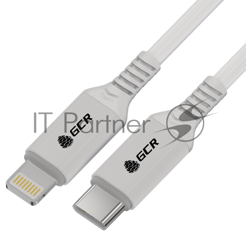 Кабель GCR PREMIUM 3.0m TypeC/Lightning MFI POWER DELIVERY 18 W, быстрая зарядка, белый силикон, AL case белый, белый ПВХ, GCR-53756