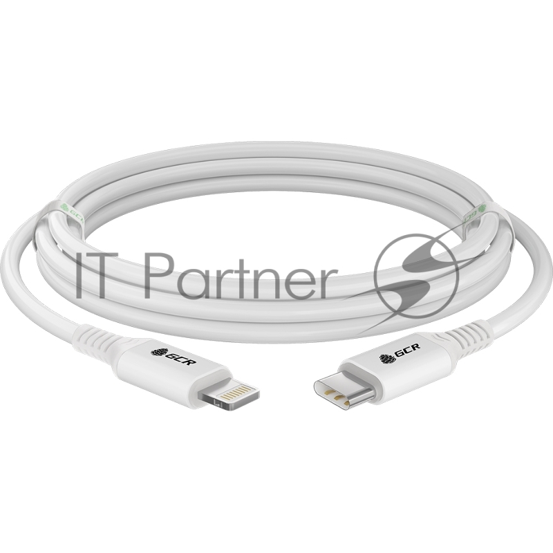 Кабель GCR PREMIUM 3.0m TypeC/Lightning MFI POWER DELIVERY 18 W, быстрая зарядка, белый силикон, AL case белый, белый ПВХ, GCR-53756