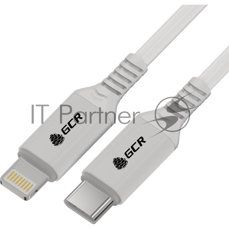 Кабель GCR PREMIUM 3.0m TypeC/Lightning MFI POWER DELIVERY 18 W, быстрая зарядка, белый силикон, AL case белый, белый ПВХ, GCR-53756