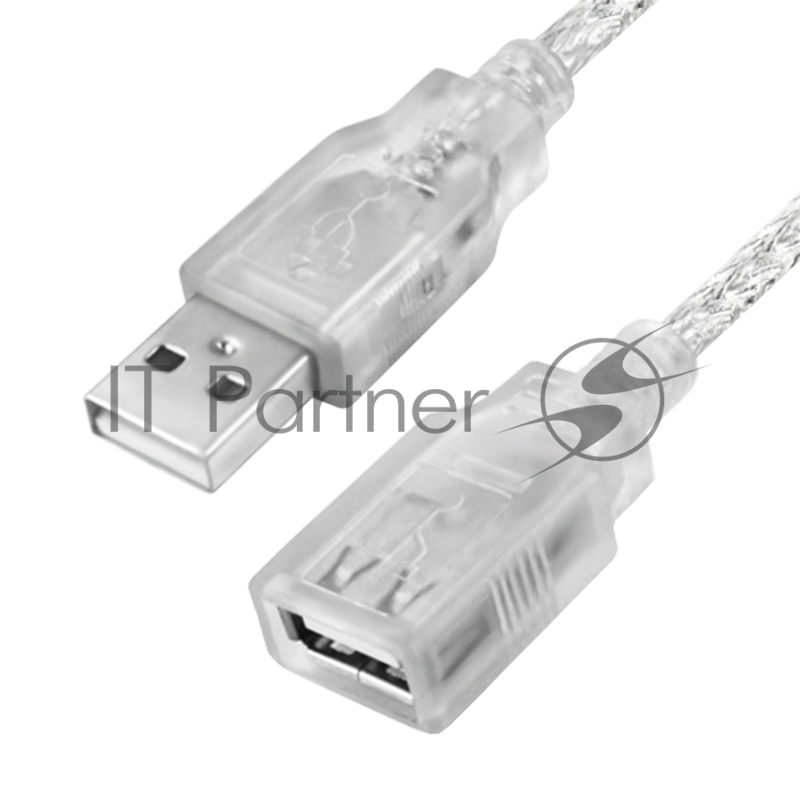GCR Удлинитель PROF 1.8m USB 2.0, AM/AF, прозрачный, литой, ферритовые кольца, 28/26 AWG, экран, армированный, морозостойкий, GCR-50918
