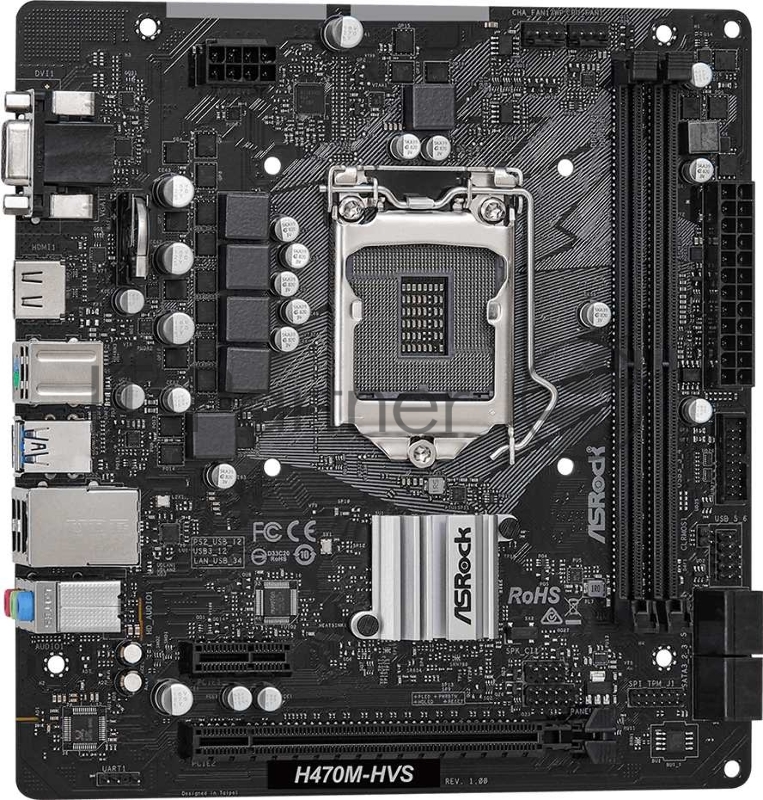 Материнская плата ASRock H470M-HVS/ H470M-HVS R2.0 LGA1200, H470, 2*DDR4, D-Sub+HDMI, 4xSATA3 6.0, 2xUSB 3.2, 4xUSB 2.0, mATX