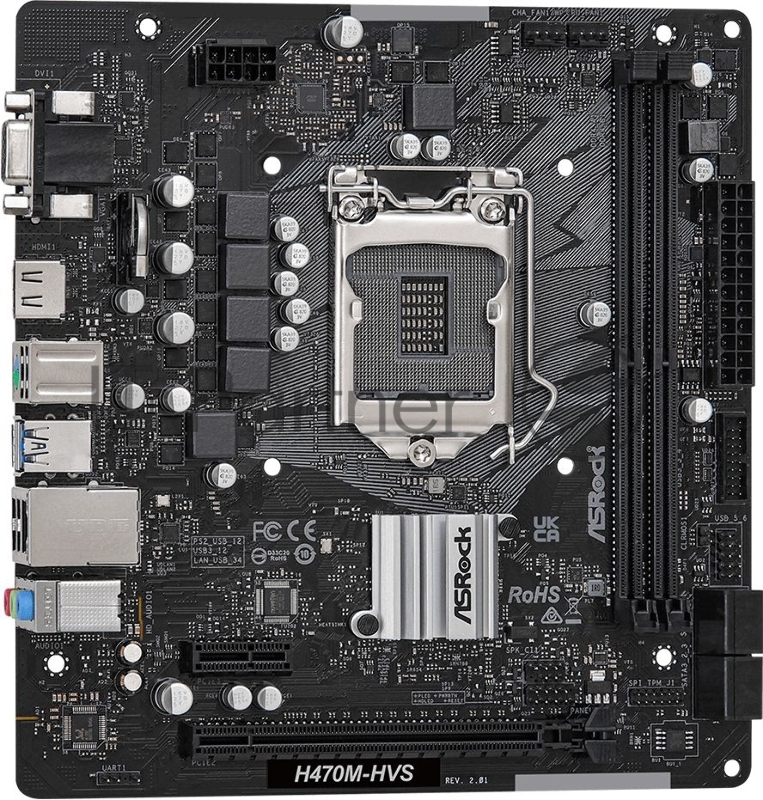 Материнская плата ASRock H470M-HVS/ H470M-HVS R2.0 LGA1200, H470, 2*DDR4, D-Sub+HDMI, 4xSATA3 6.0, 2xUSB 3.2, 4xUSB 2.0, mATX
