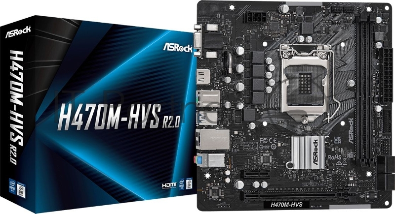 Материнская плата ASRock H470M-HVS/ H470M-HVS R2.0 LGA1200, H470, 2*DDR4, D-Sub+HDMI, 4xSATA3 6.0, 2xUSB 3.2, 4xUSB 2.0, mATX