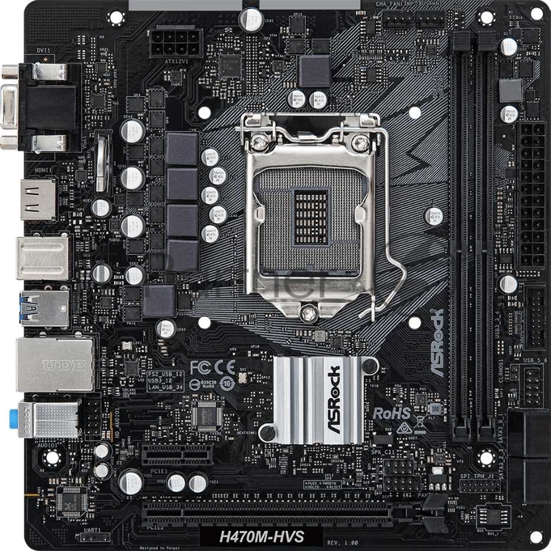 Материнская плата ASRock H470M-HVS/ H470M-HVS R2.0 LGA1200, H470, 2*DDR4, D-Sub+HDMI, 4xSATA3 6.0, 2xUSB 3.2, 4xUSB 2.0, mATX