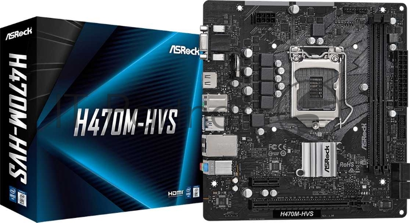 Материнская плата ASRock H470M-HVS/ H470M-HVS R2.0 LGA1200, H470, 2*DDR4, D-Sub+HDMI, 4xSATA3 6.0, 2xUSB 3.2, 4xUSB 2.0, mATX