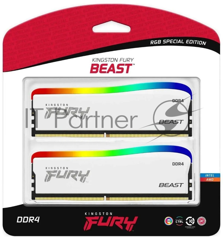 Модуль памяти DDR 4 DIMM 16Gb PC28800, 3600Mhz, Kingston FURY Beast White RGB SE CL17 (Kit of 2) (KF436C17BWAK2/16) (retail)