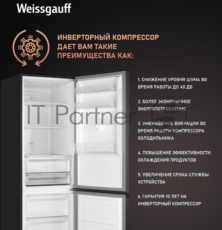 Холодильник Weissgauff WRK 2000 Total NoFrost Inverter Black Inox
