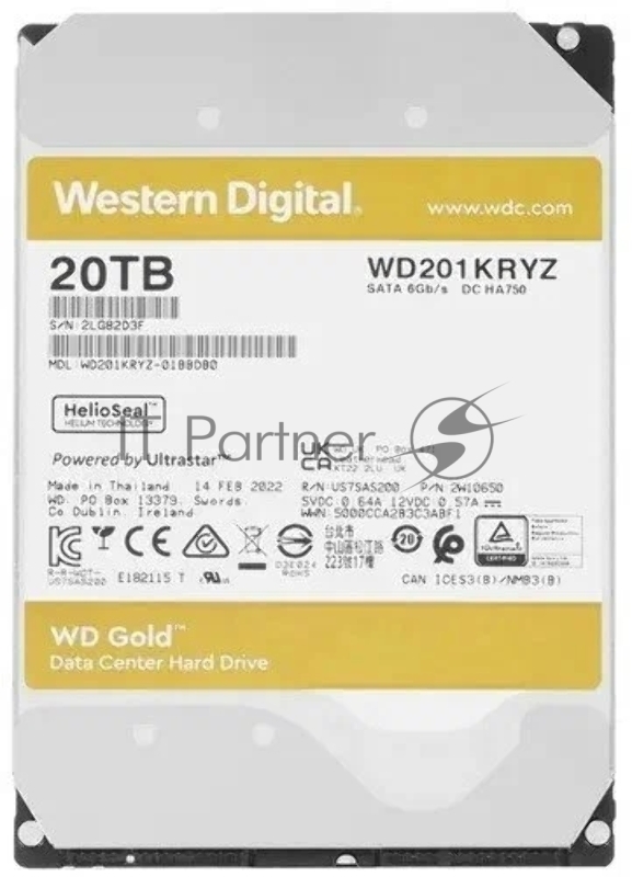 Жесткий диск SATA 20TB 7200RPM 6GB/S 512MB GOLD WD201KRYZ WDC