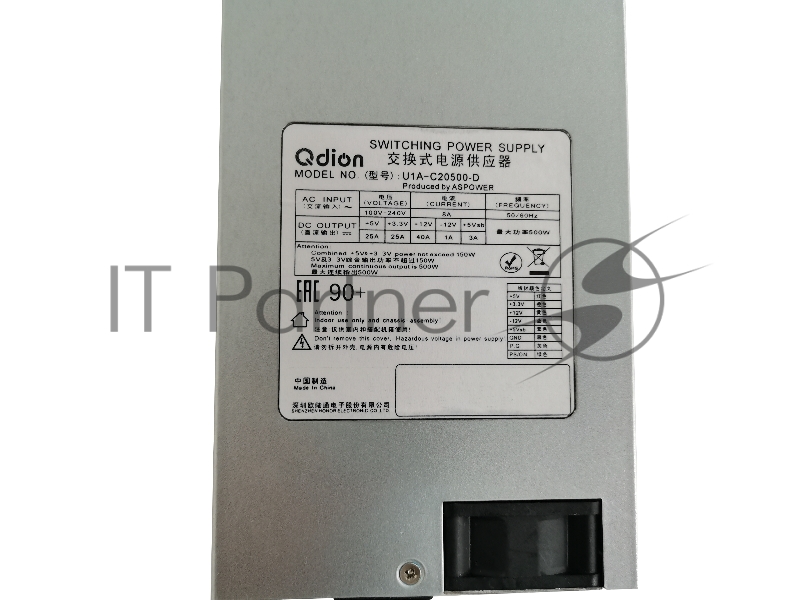 Блок питания серверный Server power supply Qdion Model U1A-C20500-D P/N:99SAC20500I1170110 1U Single Server Power 500W Efficiency 80 Plus Silver, Cable connector: C14
