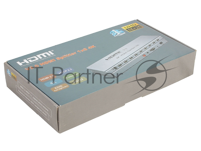 Разветвитель Orient HSP0108H-2.0, HDMI 4K Splitter 1->8, HDMI 2.0/3D, UHDTV 4K/ 60Hz (3840x2160)/HDTV1080p, HDCP2.2, EDID управление, RS232 порт, IR в