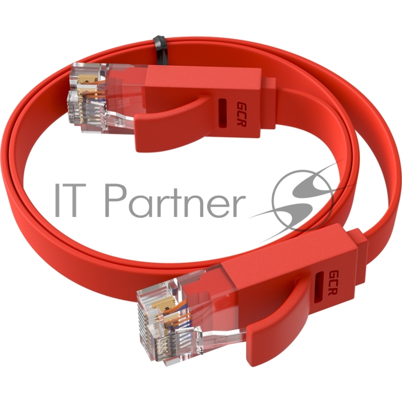 Патч-корд GCR PROF плоский прямой 1.0m, UTP медь кат.6, красный, 30 AWG, ethernet high speed 10 Гбит/с, RJ45, T568B, GCR-53083