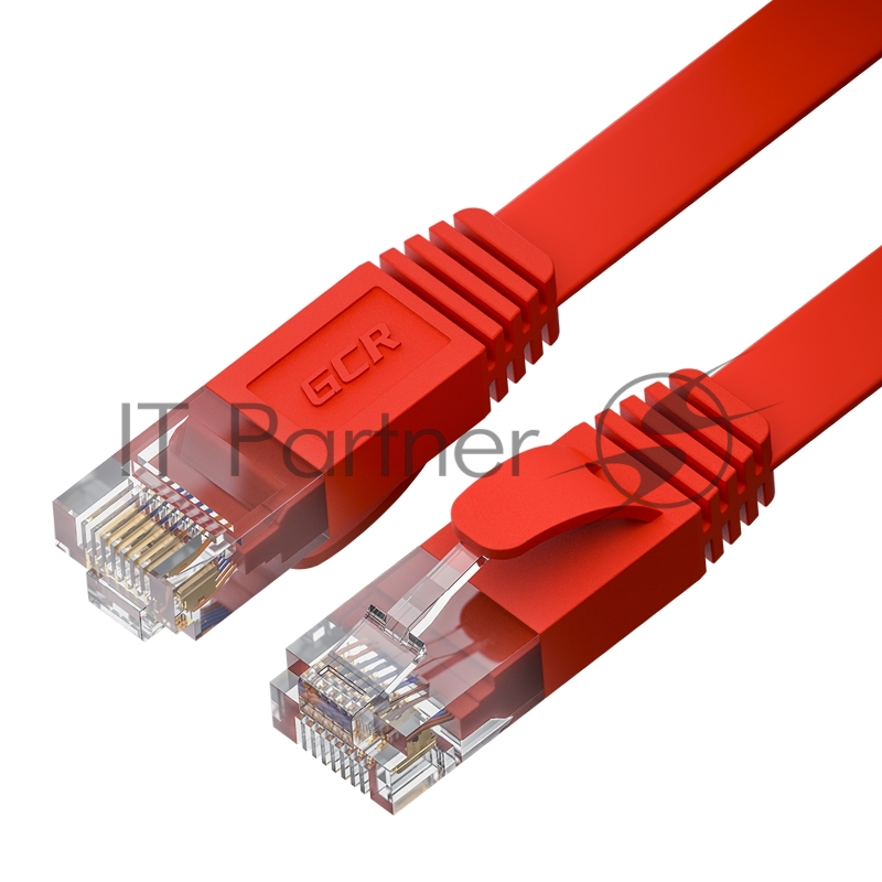 Патч-корд GCR PROF плоский прямой 1.0m, UTP медь кат.6, красный, 30 AWG, ethernet high speed 10 Гбит/с, RJ45, T568B, GCR-53083