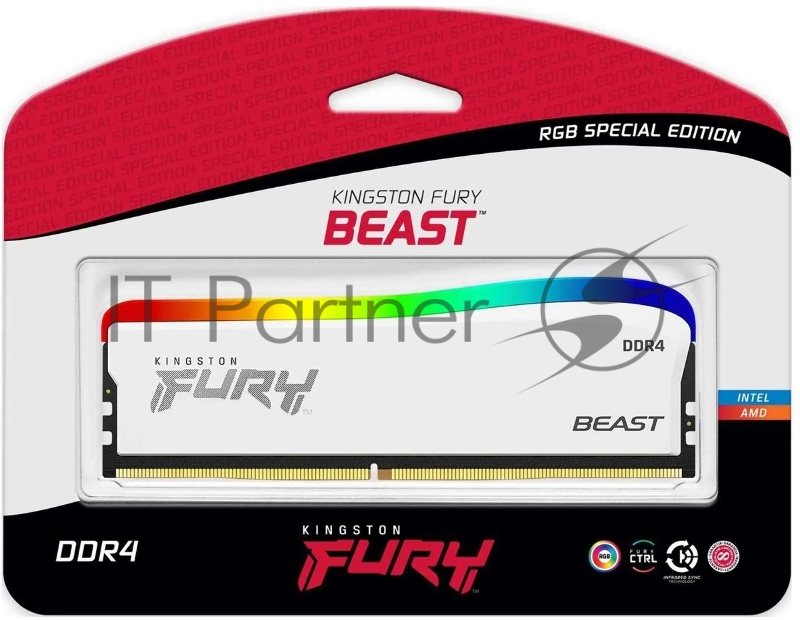 Оперативная память Kingston 16GB 3200MT/s DDR4 CL16 DIMM FURY Beast White RGB SE, EAN: 740617330380